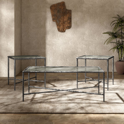 Lalia 3-Piece Modern Hammered Metal X-Brace Coffee Table Set