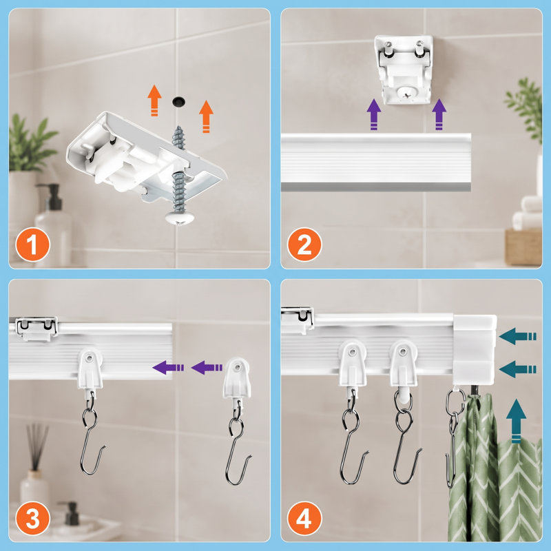 A white bendable ceiling-mounted curtain rail system measuring 12 ft; the track can be formed into a custom curved shape for windows, bathrooms, or RVs.