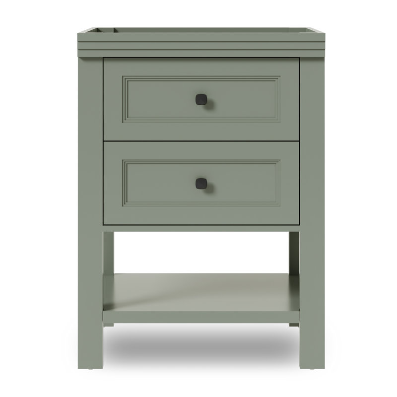 Base de meuble-lavabo simple 24 po seulement, 2 tiroirs lisses, lavabo non inclus, Vert rétro
