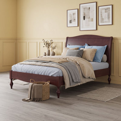 Wooden Platform Bed with Traditional Arched Headboard