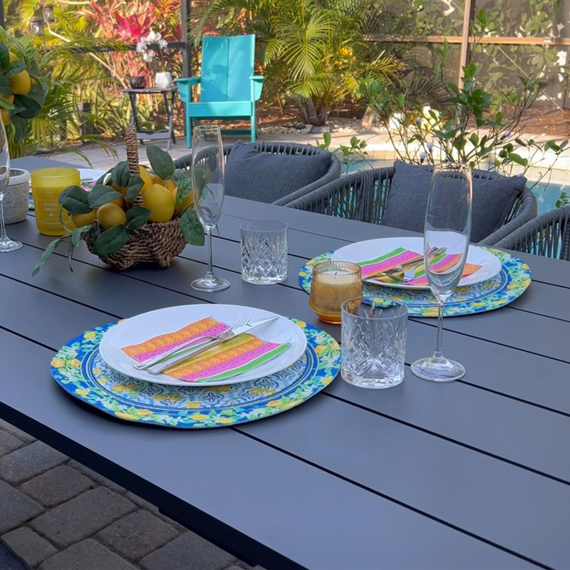 Ensemble repas d'extérieur rectangulaire pour 10 personnes avec coussins Maddielyn