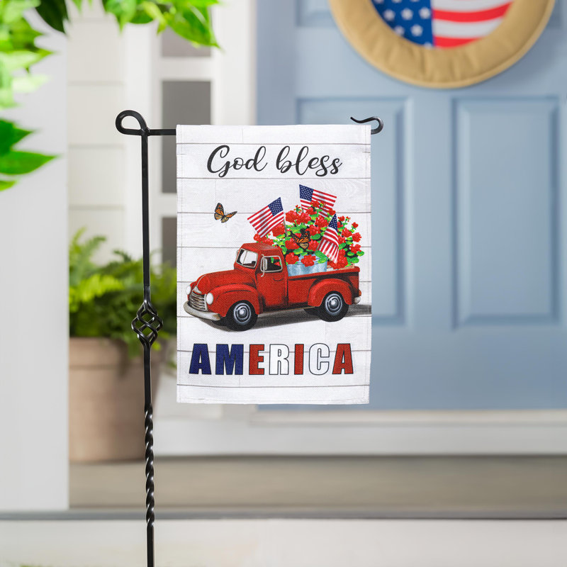 Drapeau de jardin vintage en jute avec camion America