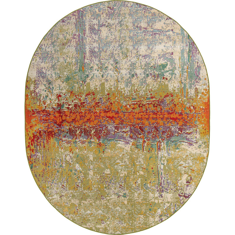 Trona Washable Abstract Indoor / Outdoor Rug, Oval 7'11" x 10'