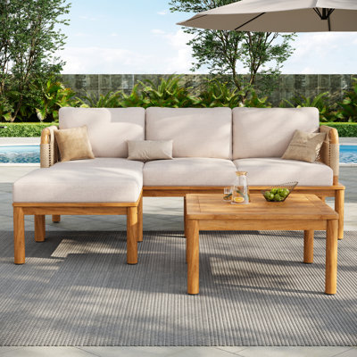 Lejon Outdoor 3-Piece Acacia Wood Rope Woven Conversation Set