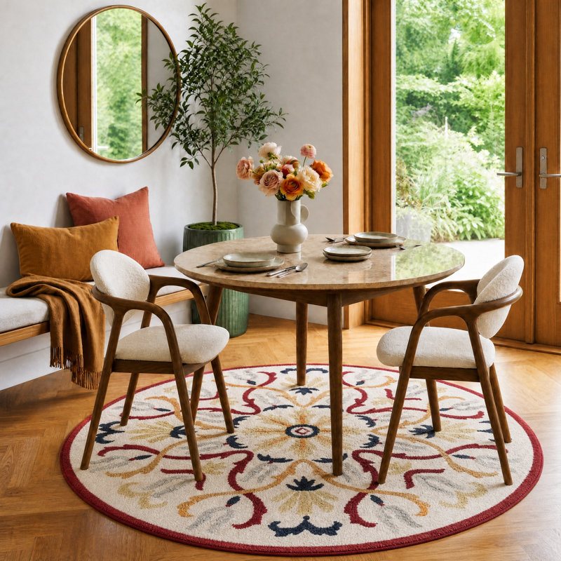 Hand Tufted Wool Geometric Indoor Rug, Round 6'