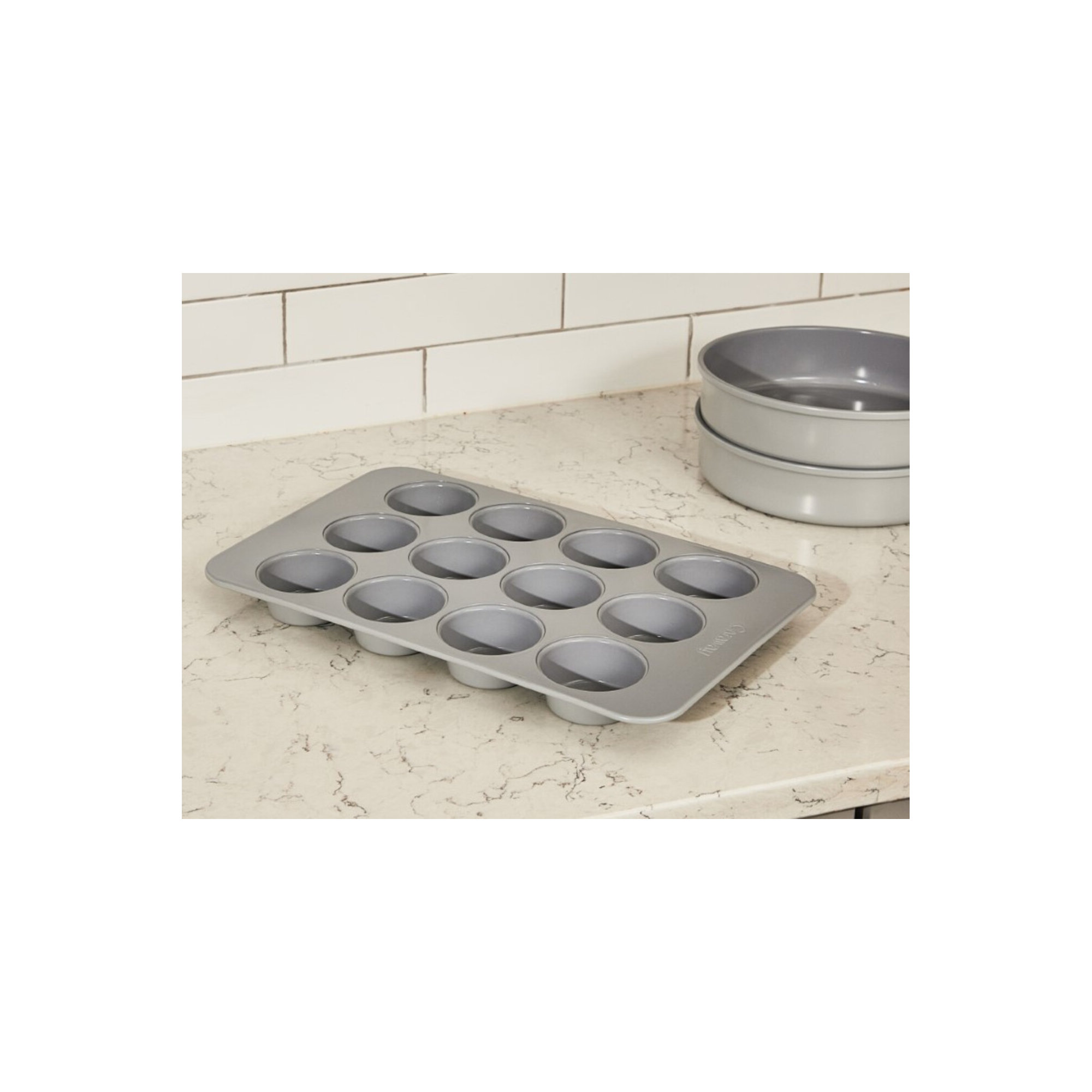 Caraway 12 Cup Nonstick Ceramic Muffin Pan, Gray, Gray