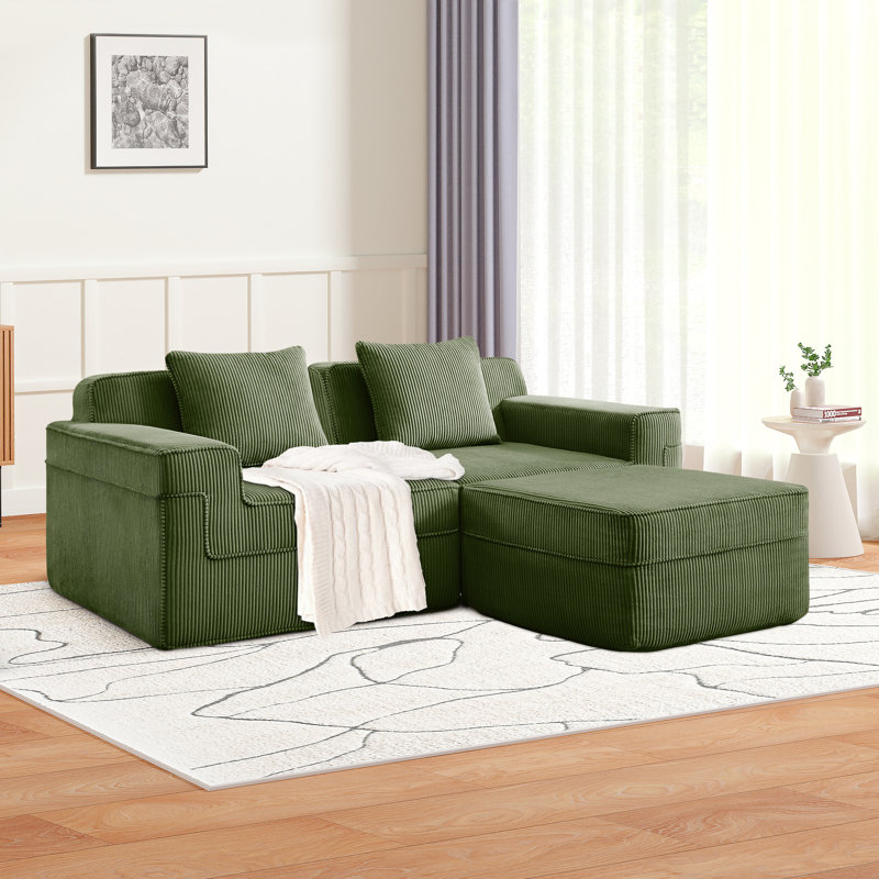 Canapé modulaire en forme de L sans siège à 2 places, canapé modulaire Cloud avec assise profonde et coussins décoratifs Tissu de velours côtelé