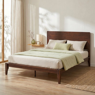 Lit plateforme en bois de bambou de style moderne Mid-Century de 12 pouces avec support en lattes de bois, aucun sommier requis, assemblage facile