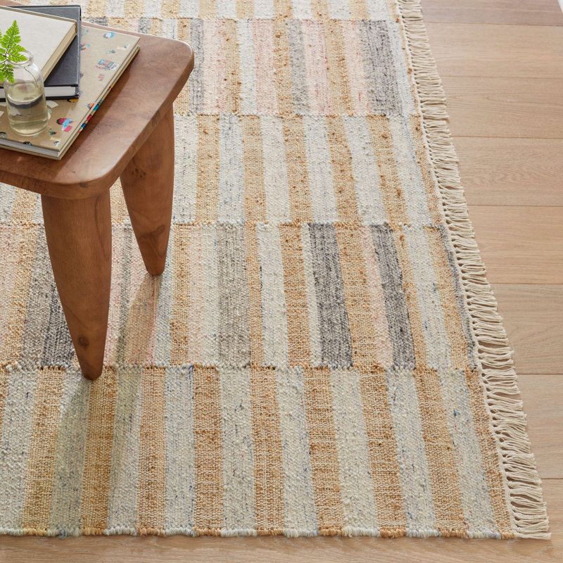 Ravel Stripe Blue Handwoven Wool Rug, Rectangle 10' x 14'