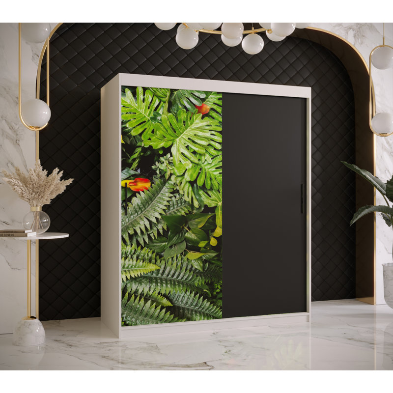 Maheen Manufactured Wood Wardrobe, 200cm H x 150cm W x 62cm D, White and black