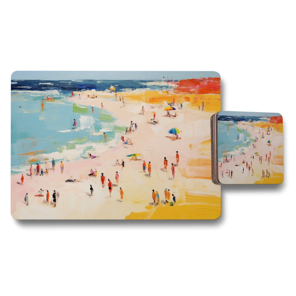 Beach Scene Placemats and Coasters Set Impressionist Painting