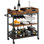 Chariot-bar gris à 3 niveaux avec roues, deux plateaux portables, porte-bouteilles, porte-verres, chariot de service industriel pour cuisinier, salon, salle à manger