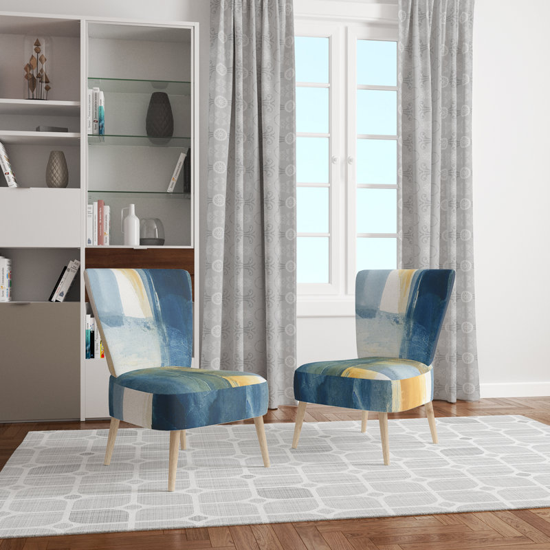 Upholstered Floral Side Chair - Modern floral Accent Chair, Abstract Blue Polyester Blend 2