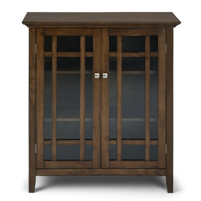 Bedford 39"W Solid Wood 4-Shelf Medium Storage Cabinet with Glass Doors and Adjustable Shelves