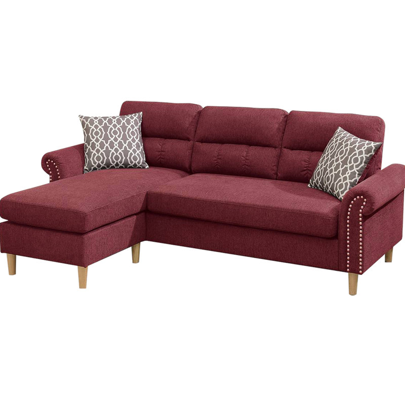 Velvet Reversible Sectional In Rich Paprika Red & Style Comfortable Bright With Frame