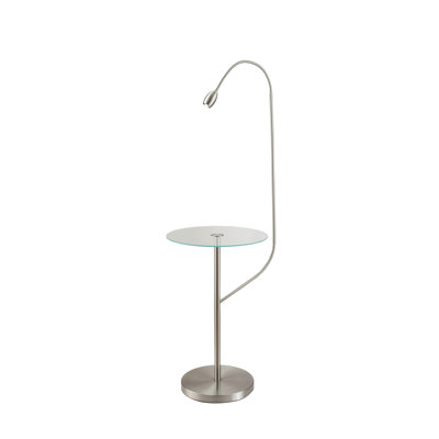 Lampe sur pied à poutre avec table FOCUS - Nickel brossé