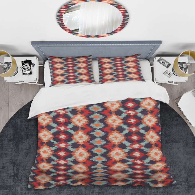 Motif ikat brun - ensemble de housse de couette abstrait - microfibre de polyester