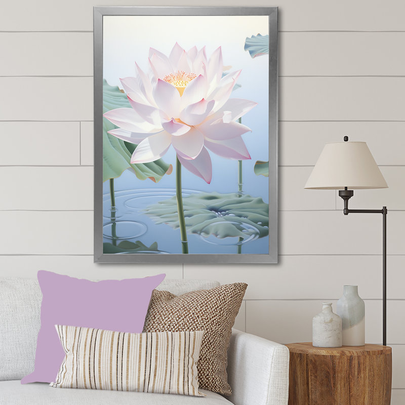 Lotus Minimalisme rêve sur toile, H 32 po x l 16 po x P 1 po, Cadre simple argenté