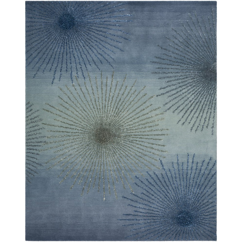 Tapis gris / bleu en laine touffeté à la main Amier, Rectangle 2 pi x 3 pi