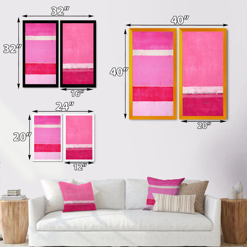 Ensemble de 2 peintures sur toiles fuchsia et blanc, 20" H x 24" W x 1" D, Cadre photo noir