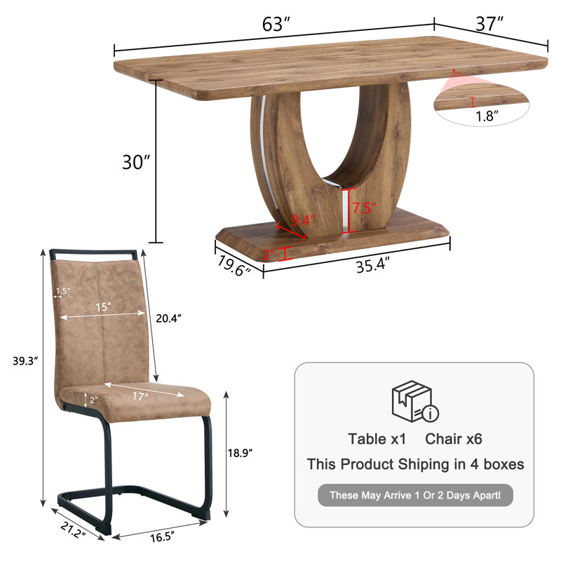 Aria Modern Solid Wood Pedestal Dining Set with High-Back Upholstered Chairs (Set of 7), 7