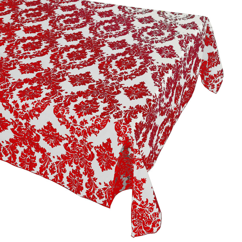 Damask Tablecloth, Red/White, 102" x 58"