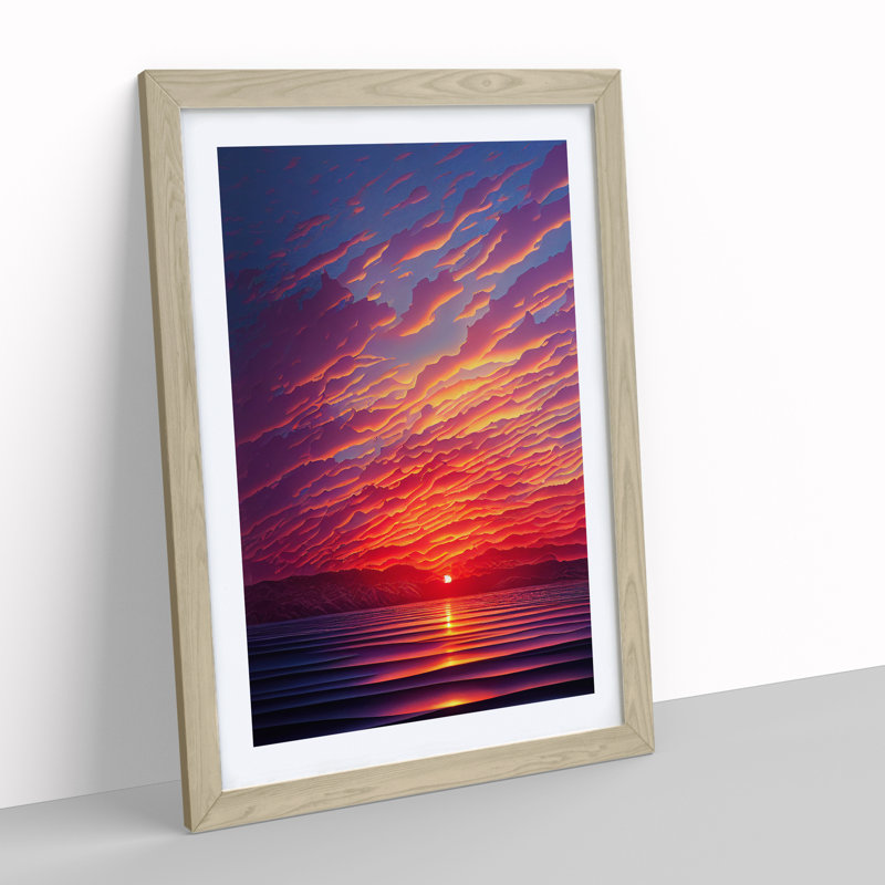 Vibrant Ocean Sunset - Wall Art, 36cm H x 27cm W, Oak Framed Paper, White