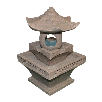24.25" Brown Asian Inspired Pagoda Outdoor Patio Water Fountain