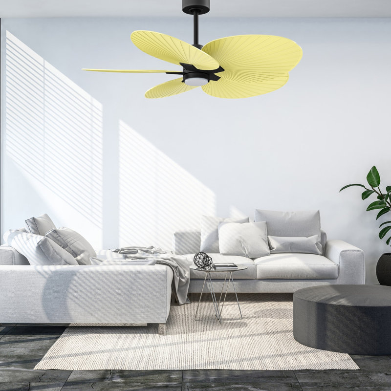 Alessandra Tropical - Five Blade Ceiling Fan - Integrated LED -Matte Black Finish -Light Blue Blades, Matte Black