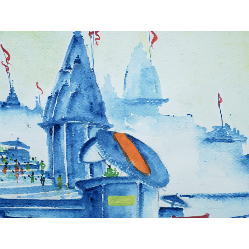 Belle peinture de Ghat | Aquarelle de Shiva Pandey