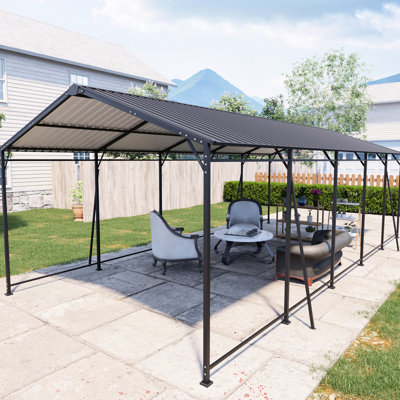 13*26.5 Ft, Carport, Galvanized Steel Roof, Frame, 4 Inclined Square Tubes, Support, Asphalt, Concrete, Outdoor Gatherings, Vehicle Storage, Rust - Heavy Duty Ft Components, Fixed Tube Supports, ,