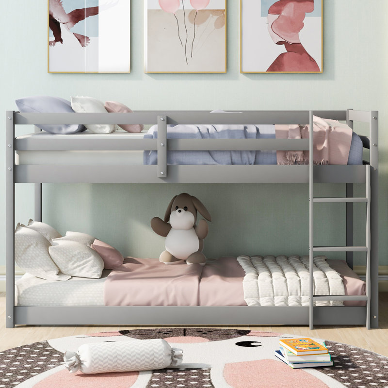 Floor Bunk Bed With Ladder, Gray