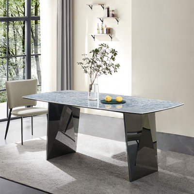 Gray Rectangular Solid Wood + Sintered Stone tabletop Dining Table