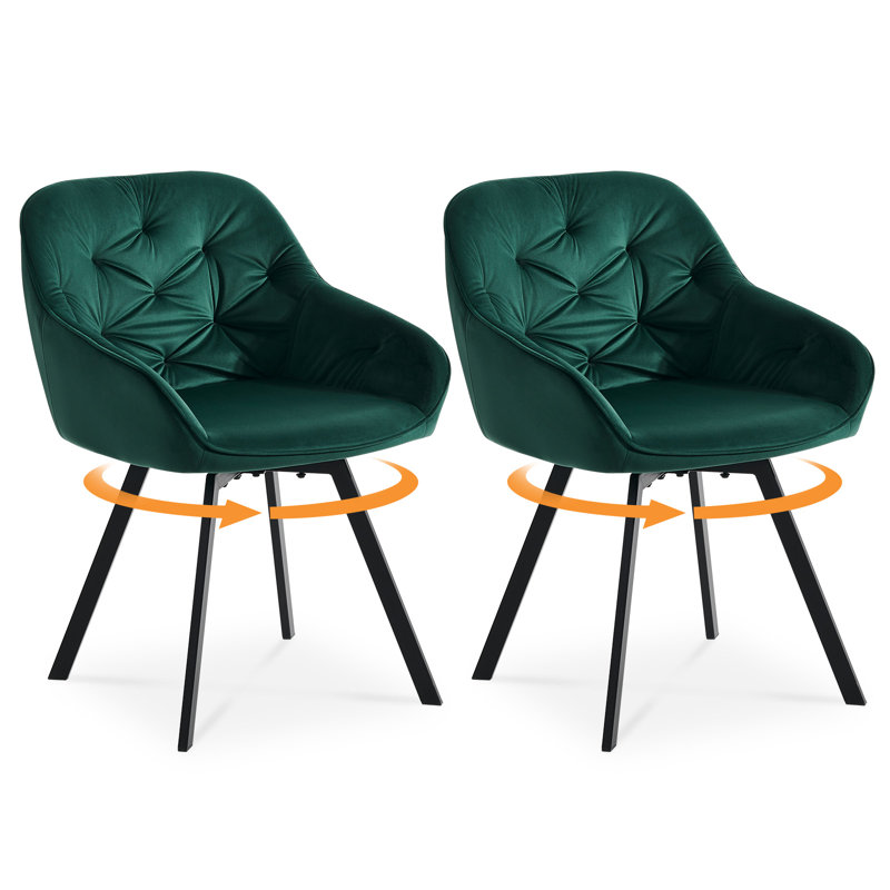 48cm H Tufted Velvet Upholstered Metal Armchair, Green