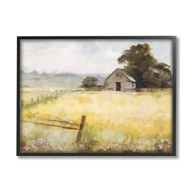 Stupell Industries Distant Barn Country Fence By Ziwei Li Single Picture Frame Print On Canvas In Midnight Black Framed Giclee