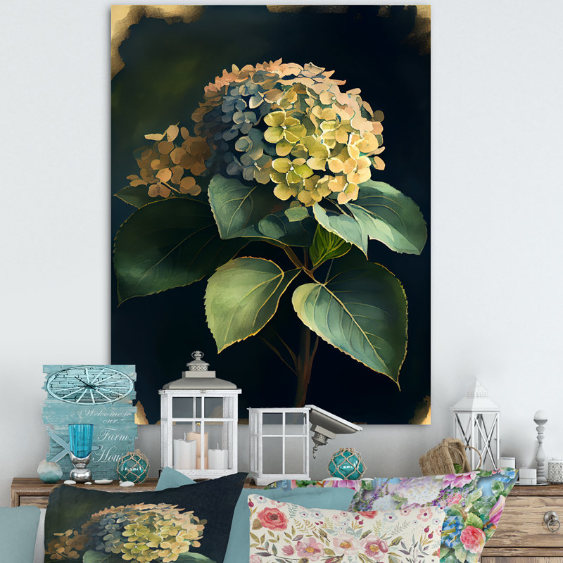 " Blooming Retro Hydrangena I ", 20" H x 12" W x 1" D, Wrapped Canvas