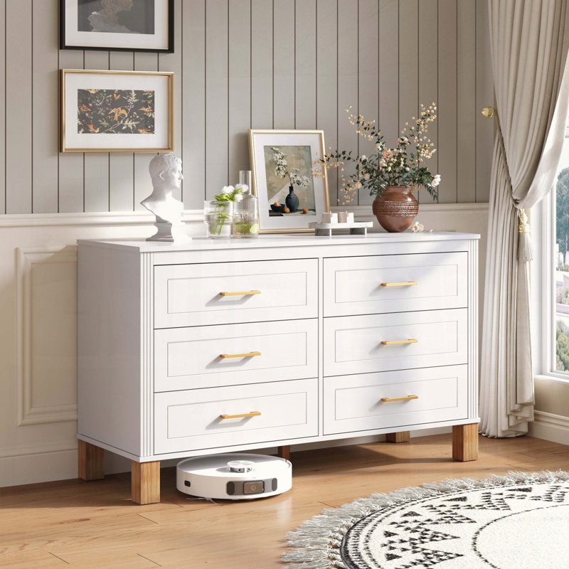 Commode double blanche à 6 tiroirs, White