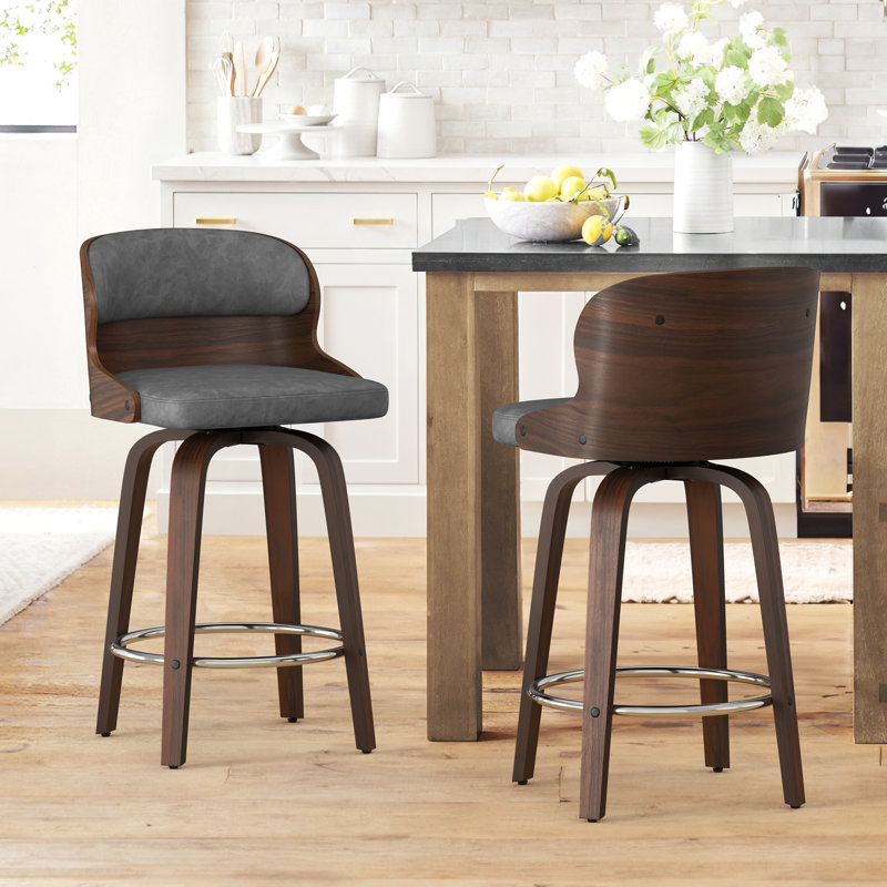 Tabouret de comptoir pivotant 26 po Bresha, Noyer foncé, Gris