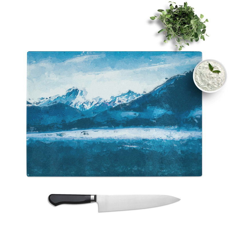 Tempered Glass Snow Covered Mountains Chopping Board, 39 cm W x 28.5 cm L