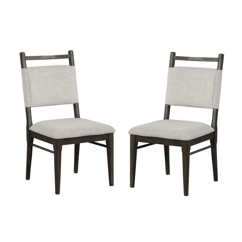 Chaises de salle à manger contemporaines en noyer foncé recouvertes de tissu à 100% de conception moderne à 2 pièces
