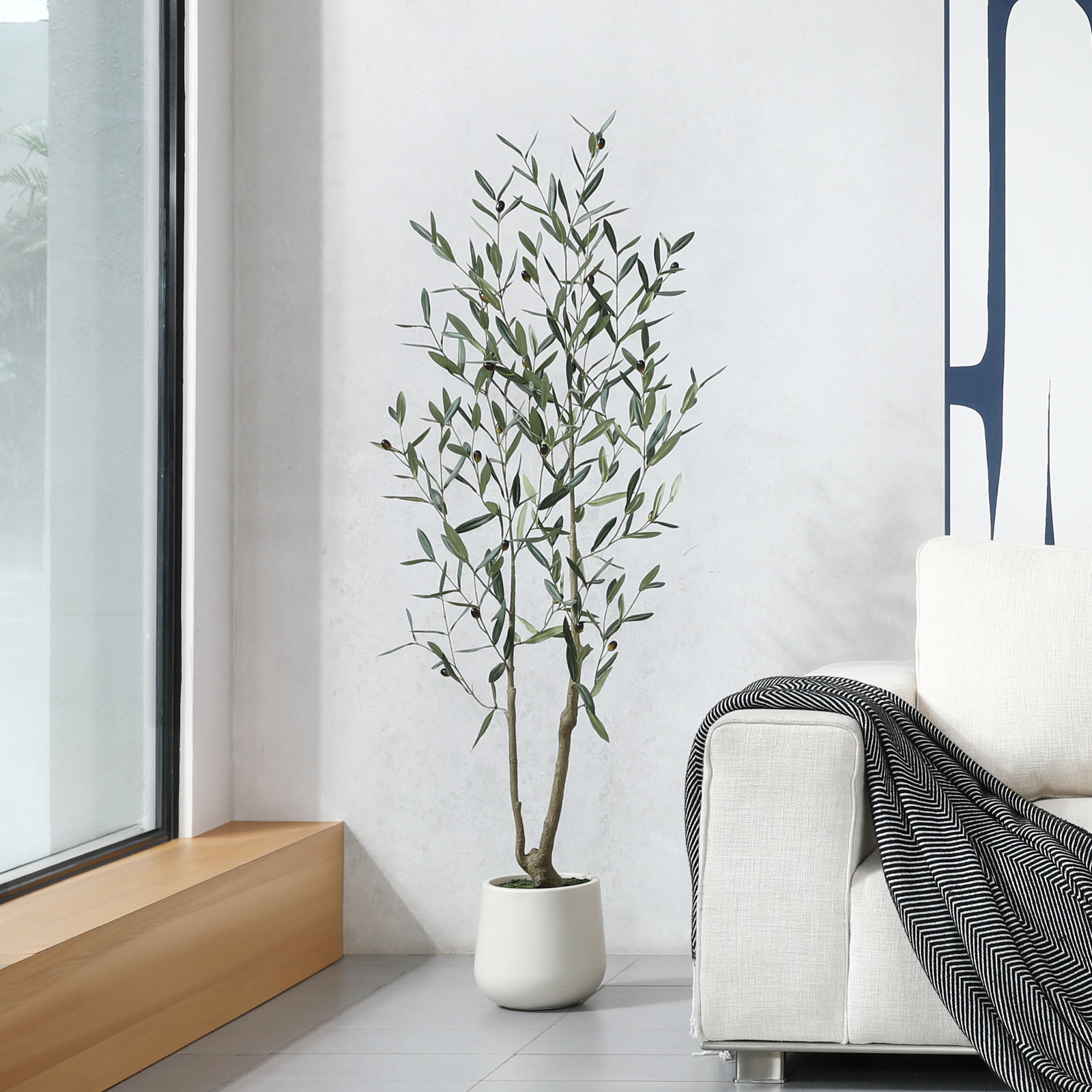 Adcock 84" Olive Tree in Pot, 60" H x 20" W x 20" D