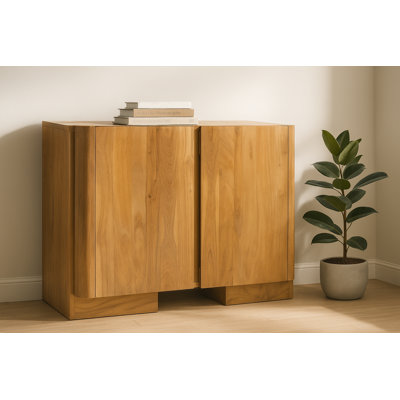 Mendell 2-door Sideboard In Modern Acacia Tan Finish On Acacia Solid Wood