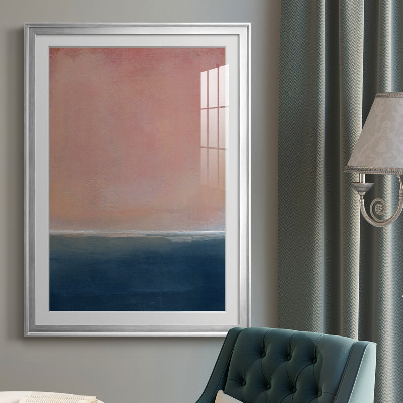 Coucher de soleil - Peinture encadrée, H 26,5 po x l 36,5 po x P 1,5 po, Papier avec cadre argenté, Blanc mat