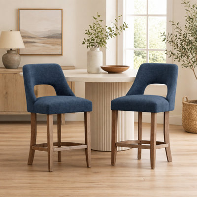 Ensemble de 2 tabourets de bar, tabourets de bar rembourrés à hauteur de comptoir, tabourets de comptoir modernes avec pieds en bois