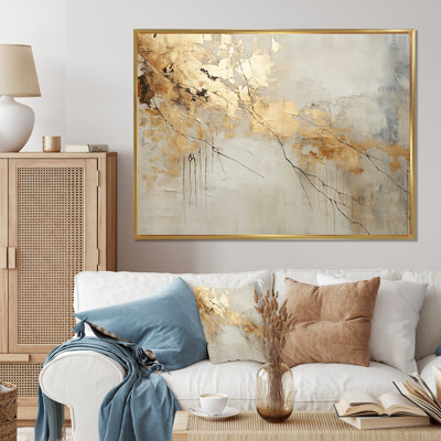 Art mural grand beige et or VI - formes abstraites