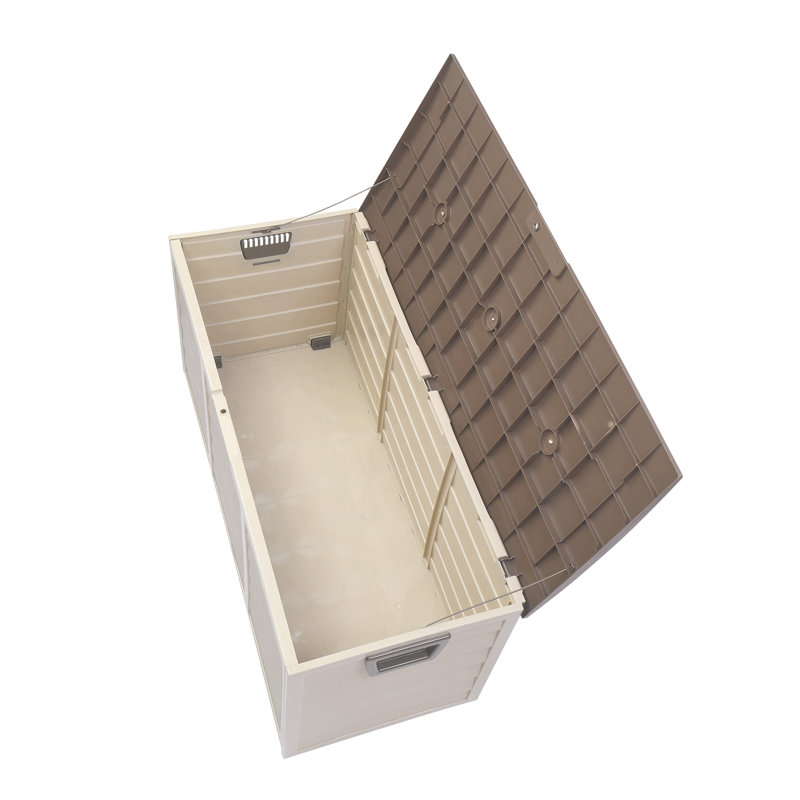 75 Gallon Beige and Brown Lockable Plastic Deck Box with Wheels