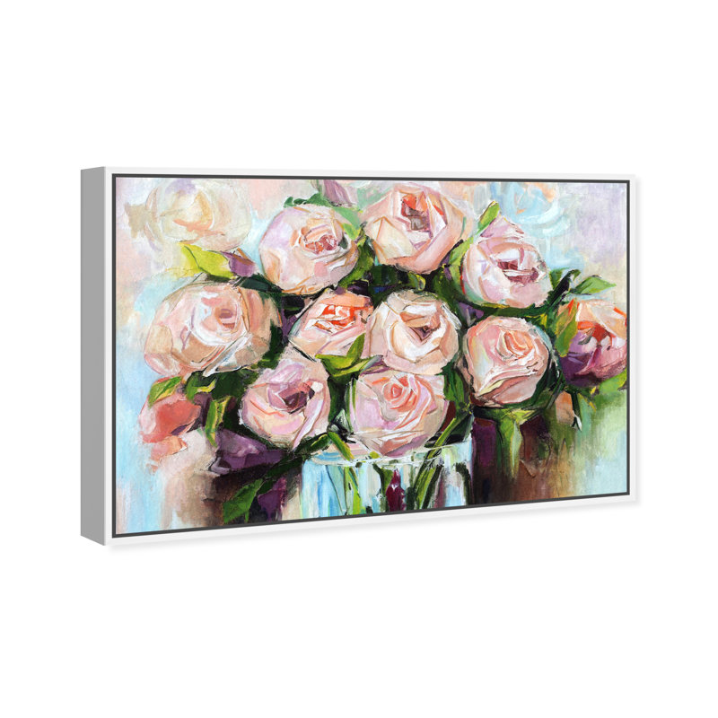 Fleurs crémeuses - impression encadrée, H 10 po x l 15 po x P 1,75 po, Toile avec cadre blanc