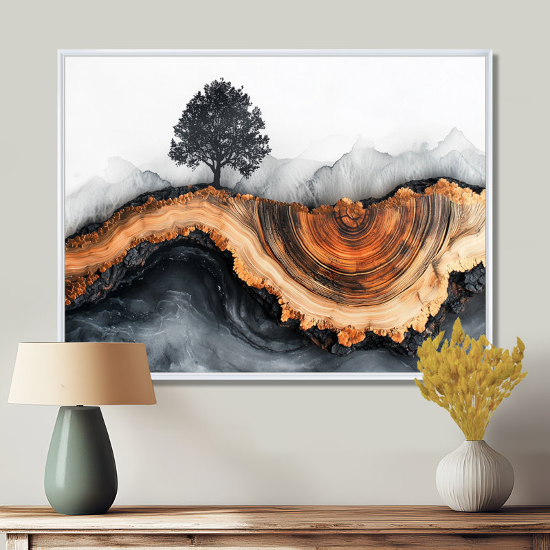 Goronwy Autumn Cherry Blossom Tree In The Woods II - Art mural fleur de cerisier, H 16 po x l 32 po, Cadre flottant, Blanc