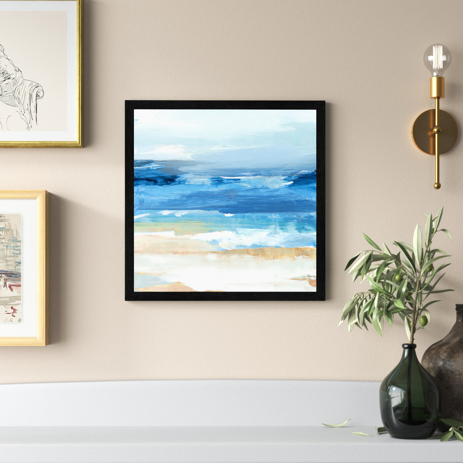 Surface Waves - Picture Frame Painting Print, 17" H x 17" W x 0.75" D, Black Framed