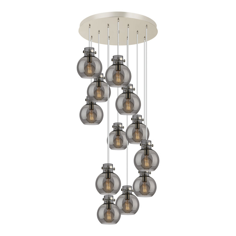 Luminaire suspendu sphère 12 lumières Amrith, Gris fumée clair, Nickel poli